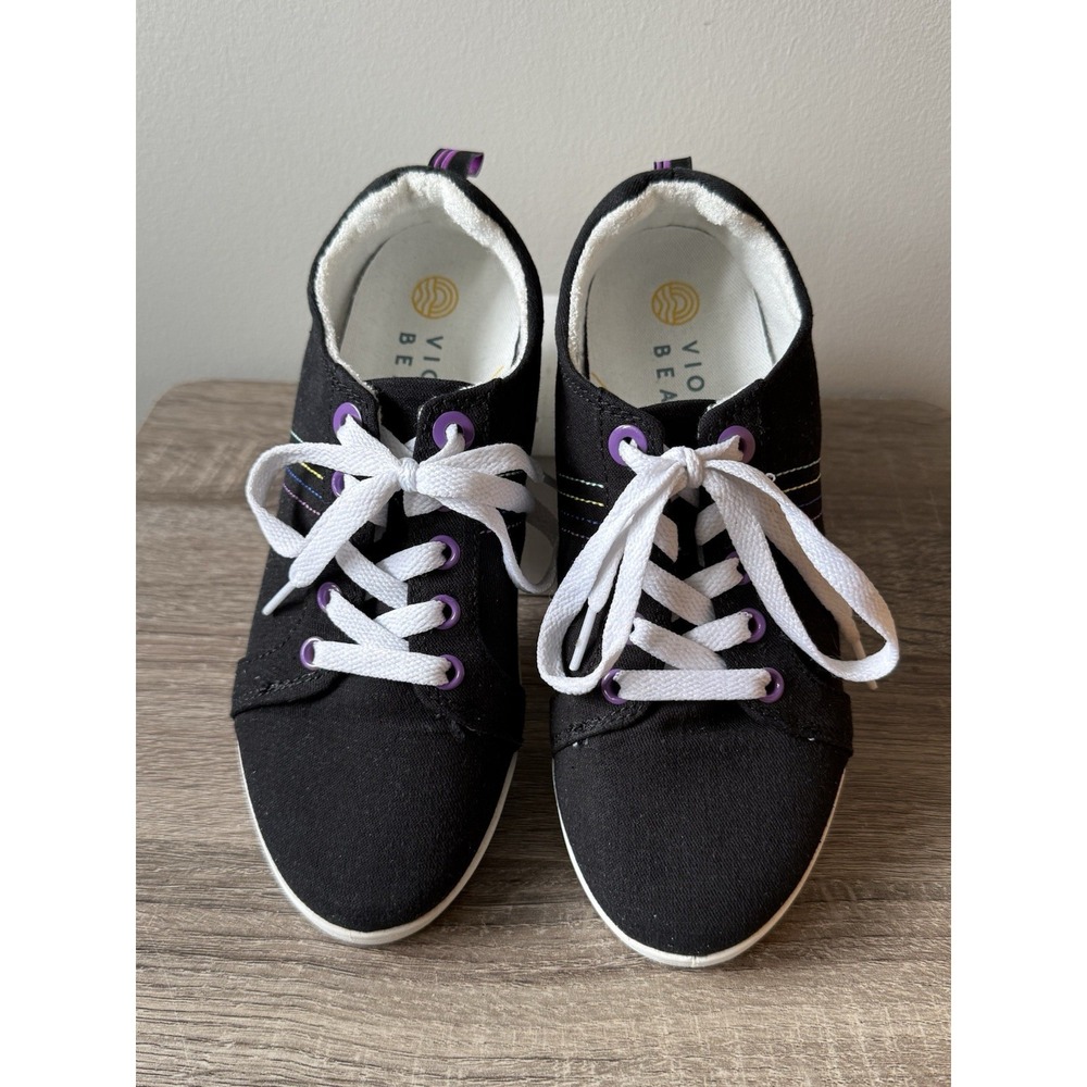 Vionic Beach Womens Stinson Black Fashion Athletic Black Canvas Lace Up Sz 6